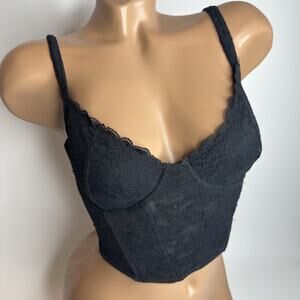 Gilly Hicks Black Lace Corset Tank Top S Boned Sheer Mesh Coquette Goth Romantic